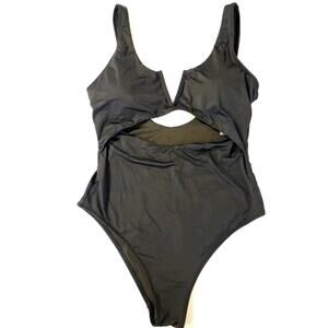 Meyeeka Large Monokini Swimsuit Black Cheeky‎ V-Cut Top Push-Up High cut Thigh